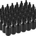 BILLIONSTARS 48 Pack 2oz Glass Boston Round Bottle with Graduated Calibrated Glass Pipettes - Black Frosted - Tincture Bottles for Essential Oils, Liquids - Leakproof Travel Bottles