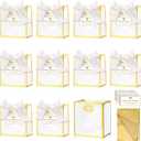 Tenare 12 Pack 42.84.5 Inch Christmas Mini Clear Plastic Gift Bags with Handles Extra Small Transparent Gift Bags Party Favor Bag Bulk with Ribbon Tissue Paper for Party Supplies(White, Gold)