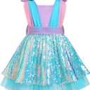 IBTOM CASTLE Toddler Baby Girl Birthday Party Dress Mermaid Princess Sleeveless Sparkle Sequins Bow Ruffle Tulle Tutu Dress (3-4T, Green)