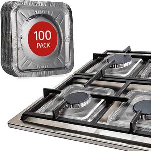Gas Stove Burner Liners (100 Pack) - Disposable Aluminium Foil Covers, 8.5 Heat-Resistant Protector, Fits Gas or Electric Ranges, Thick Foil for Mess-Free Cooking, Perfect Stove Cover for Kitchen
