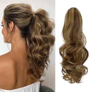 FELENDY Ponytail Extension Claw 18" 20" Curly Wavy Straight Clip in Hairpiece One Piece A Jaw Long Pony Tails for Women (Blonde Mix Light Brown,Curly) FELENDY Ponytail Extension Claw 18" 20" Curly Wavy Straight Clip in Hairpiece One Piece A Jaw Long Pony Tails for Women (Blonde Mix Light Brown,Curly)