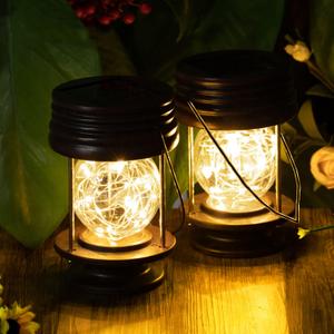pearlstar Solar Lanterns Outdoor Hanging Solar Lights, 2PK Table Lamps with Retro Design, Garden Lantern Vintage Design for Landscape Yard Table Pathway Beach Decoration