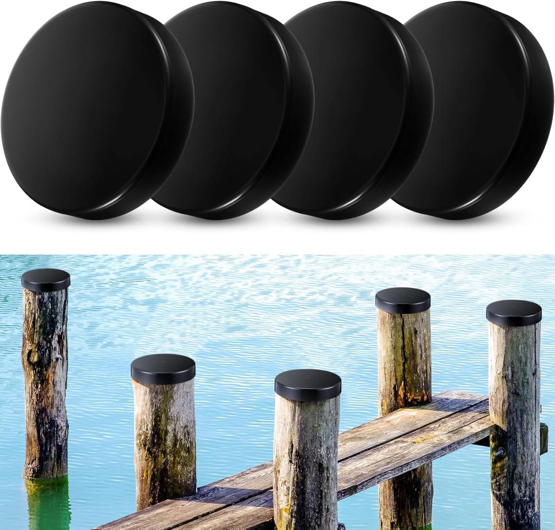 Landical 4 Pcs Marine Dock Piling Cap Protective Dock Post Caps Boat Pylon Edge Dock Pole Caps, Flat Top Design (8 x 8 x 1.77 Inch, Black)