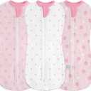Baby Swaddle 0-2 Months, Cotton Arm-In Zipper Sleep Sack, Wearable Blankets Wrap for Newborn Infant Girls (Bow, Heart, Strawberry, Pack of 3)