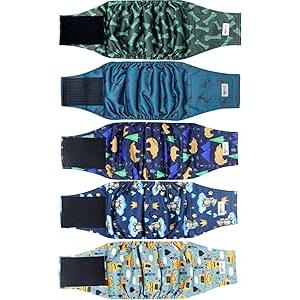 Grecle 5 Pack Dog Diapers Male, Premium Belly Bands for Male Dogs, High Absorbing Male Dog Pee Wraps for Doggie in Incontinence or Excitable Urination and Training M