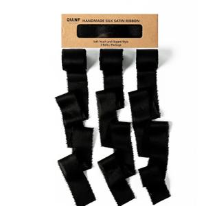 Black Handmade Fringe Satin Silk Ribbon 1-1/2 inch x 21 Yard Frayed Edges Ribbons for Wedding Invitations, Flower Bouquets, Gifts Wrapping, Bridal Baby Shower Decor, Party Decorations