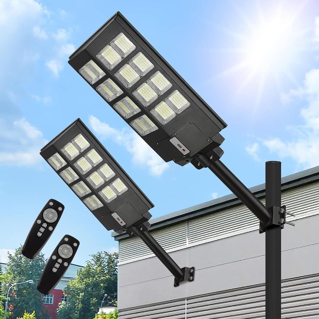 Lovus 8000W Solar Street Lights Outdoor 2 Pack, 150000LM Commercial Grade LED Security Light, IP67 Waterproof Motion Sensor Dusk to Dawn Flood Light for Parking Lot, Garage, Driveway, Yard, Warehouse
