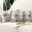 MADIZZ Pack of 2 Thick Plush Faux Wool Throw Pillow Covers Soft Boho Throw Pillows Luxurious Cushion Covers for Couch Sofa Bedroom Living Room Home Decor 12x20 Inch Grey Taupe