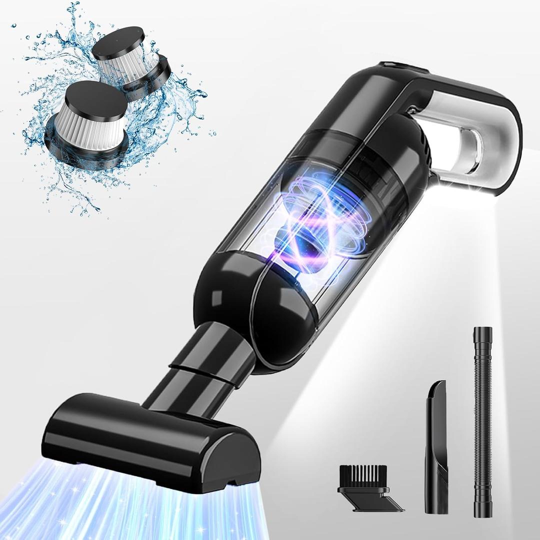 Handheld Vacuum Cordless, Portable Car Vacuum with LED Light,Rechargeable Small Vacuum Cleaner with Powerful Suction,Lightweight Vacuum Cleaner for Car Home Office Pet Hair,Black