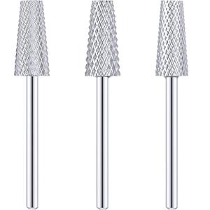 3 Pieces Tapered Barrel Carbide Nail Drill Bit, 3 Sizes Carbide Nail Drill Bit Acrylic File Cuticle, Art Tools for Gel Manicure Pedicure(XF, F, M,Silver)