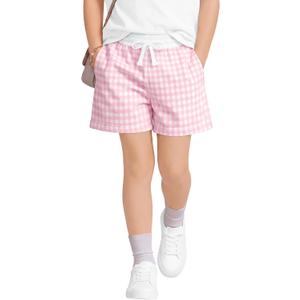 Toddler Girls' Cotton Gingham Shorts | Plaid, Elastic Waist, Drawstring, Baby, Summer, Sweat, Checkered, Bottoms, Pockets, Athletic, Active, Pull On, Casual, Infant