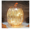 Mercury Glass Pumpkin Light with Timer, with 10 Led Lights Inside,Battery Operated Pumpkin Lamp,Ideal for Halloween Fall Decoration, Thanksgiving Rustic Decor, Xmas Décor (Gold)