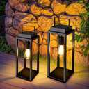 Outdoor Solar Floor Lamp Waterproof, Large Metal Solar Powered Lantern with Handle, 22" 19" Tall for Patio, Backyard, Pathway, Porch Decor (Large + Small)