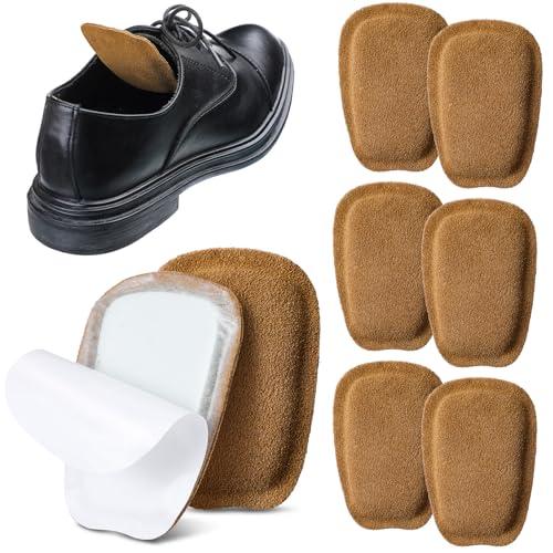 Shyyween 3 Pairs Shoe Tongue Pads Soft Suede Leather Self Adhesive Inserts for Men Women Handmade Elastic Foam Shoe Padding for Solves Loose Shoes Problem(Brown,Size L)