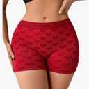 Cotton Boyshorts Underwear for Women Seamless Hight Waisted Safety Knickers Boxer Briefs Panties (S, Red Heart)