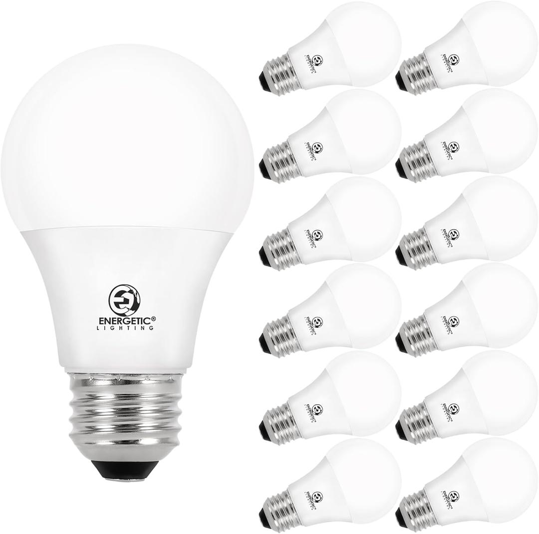 Energetic A19 LED Bulb 60W Equivalent, 5000K Daylight LED Light Bulbs, E26 Standard Base, 760LM, Non-Dimmable, ETL Listed, 12 Packs
