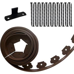 Landscape Edging Kit Black 20 ft Lawn Edging Include 20 Spikes, 2 in Tall Plastic Garden Edging Border for Landscaping, Flower Gardens, Lawn (Brown 20FT)