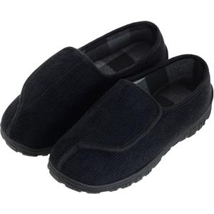 Mens Memory Foam Diabetic Slippers Extra Wide Comfy with Coral Fleece Lining for Arthritis Edema Swollen Feet House Shoes for Men (11 Wide, Black)