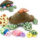 Aoriher 6 Pieces Sea Turtle Stuffed Animal with Babies 12" Mommy Stuffed Sea Turtle with 3 Little Plush 2 Plush Eggs Soft Pillow Tortoise Hugging Gifts for Kids Birthday Baby Shower Party(Modern)
