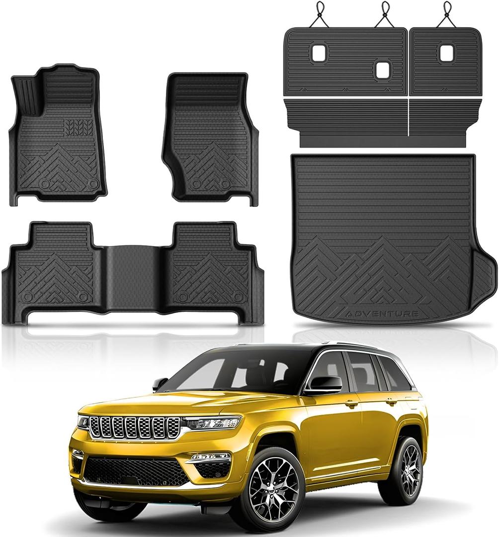 KUST Floor Mats for 2022-2026 2027 Jeep Grand Cherokee Accessories 5 Seats
Also for 4XE (Not for WK or L), with Backrest Mats & Rear Trunk Mat, Custom Fit, All Weather Protection, TPE, Raised Edge