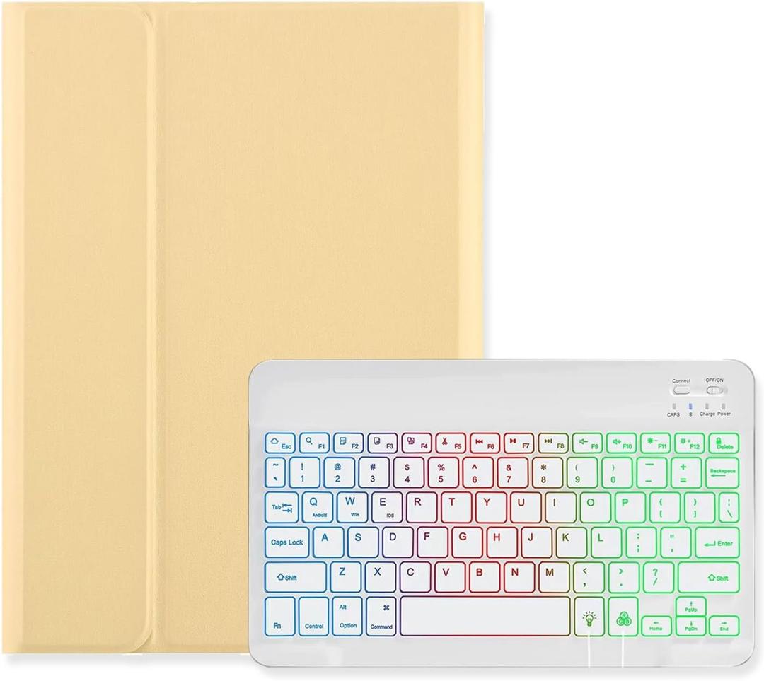 Disonbeir Backlit Keyboard Case for iPad mini 7 (A17 Pro 2024), iPad mini 6th Generation 2021 Case with Rainbow Backlight Detachable Keyboard Cute Candy Color,Yellow+White