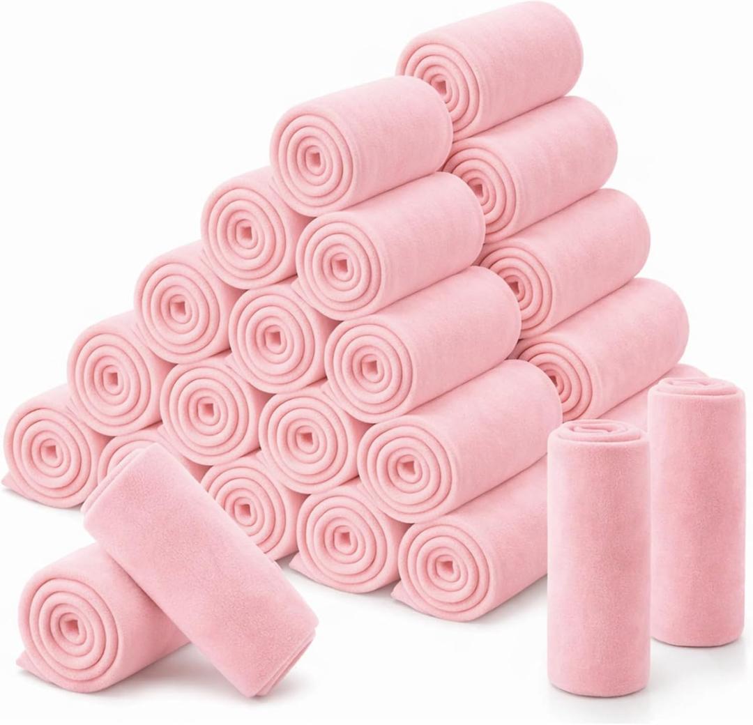 Newwiee 48 Pcs Fleece Throw Blankets Bulk 50'' x 60'' Oeko-tex Standard 100 Certified Spring Outdoor Wedding Guest Blankets Lightweight for Sleepover Donation Lap Pet Sofa Home (Rose Pink)