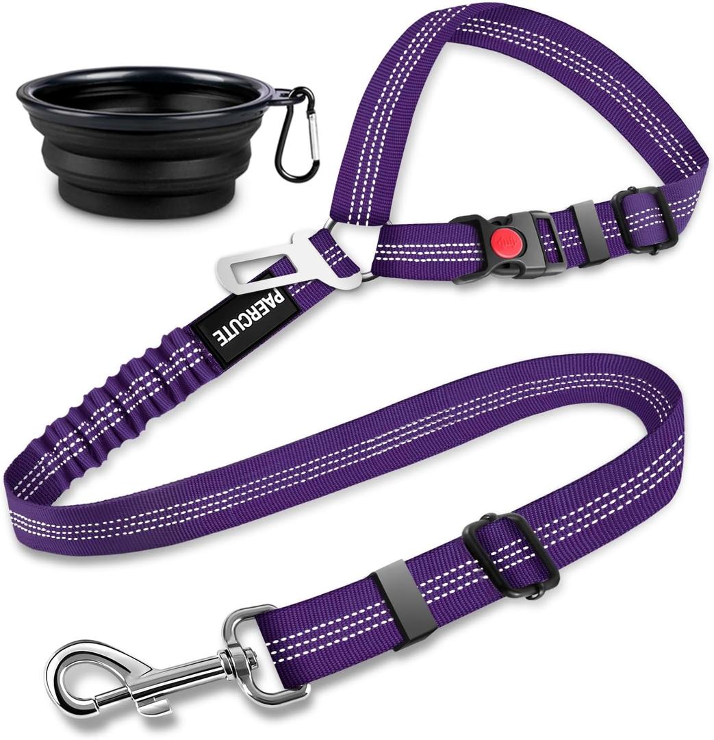 2 Piece Set Dog Seat Belt - Retractable Car Seatbelts, Adjustable Pet Restraint for Vehicle Headrest, Heavy Duty, Elastic & Durable Harness (Purple)