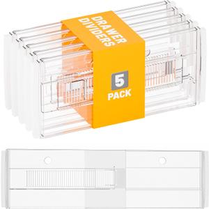 Yieach 5 Pack 6 Inch Tall Acrylic Drawer Divider for Clothes-Expandable from 12.3-18''-Adjustable Dresser Deep Drawer Dividers for Baby Clothing,Underwear,Clear in Drawer Separators for Kitchen,Office
