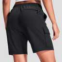 Haimont Women's 7 Inch Hiking Cargo Shorts with Belts Elastic Waist Nylon Quick Dry Water Resistant Camping Travel Trekking (Black, M)