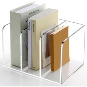 YUXUN Acrylic Desk File Organizer - 3 Section Vertical File Folder Rack, Clear Desktop Sorter for Home/Office/Classroom, Holds Magazines, Binders, Notebooks, Envelopes & Documents