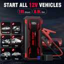 Car Jump Starter 6000A Car Battery Jump Starter Portable,12V Battery Jumper Starter Portable(10.0L Gas/8.0L Diesel),LCD Display Jump Box Jump Starter Battery Pack with Jumper Cables & Flashlight-Red