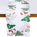 Christmas Placemat Table Runner Snowman Christmas Tree Snowflake Embroidered Snow Rectangle White Green Cut Out Glitter Holiday Xmas Festive Winter 1318IN