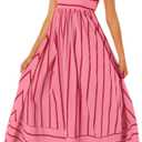 chouyatou Women's Striped Back Smocked Maxi Dress Sexy Spaghetti Strap Cut Out Flowy Swing Long Dress (Pink, M)