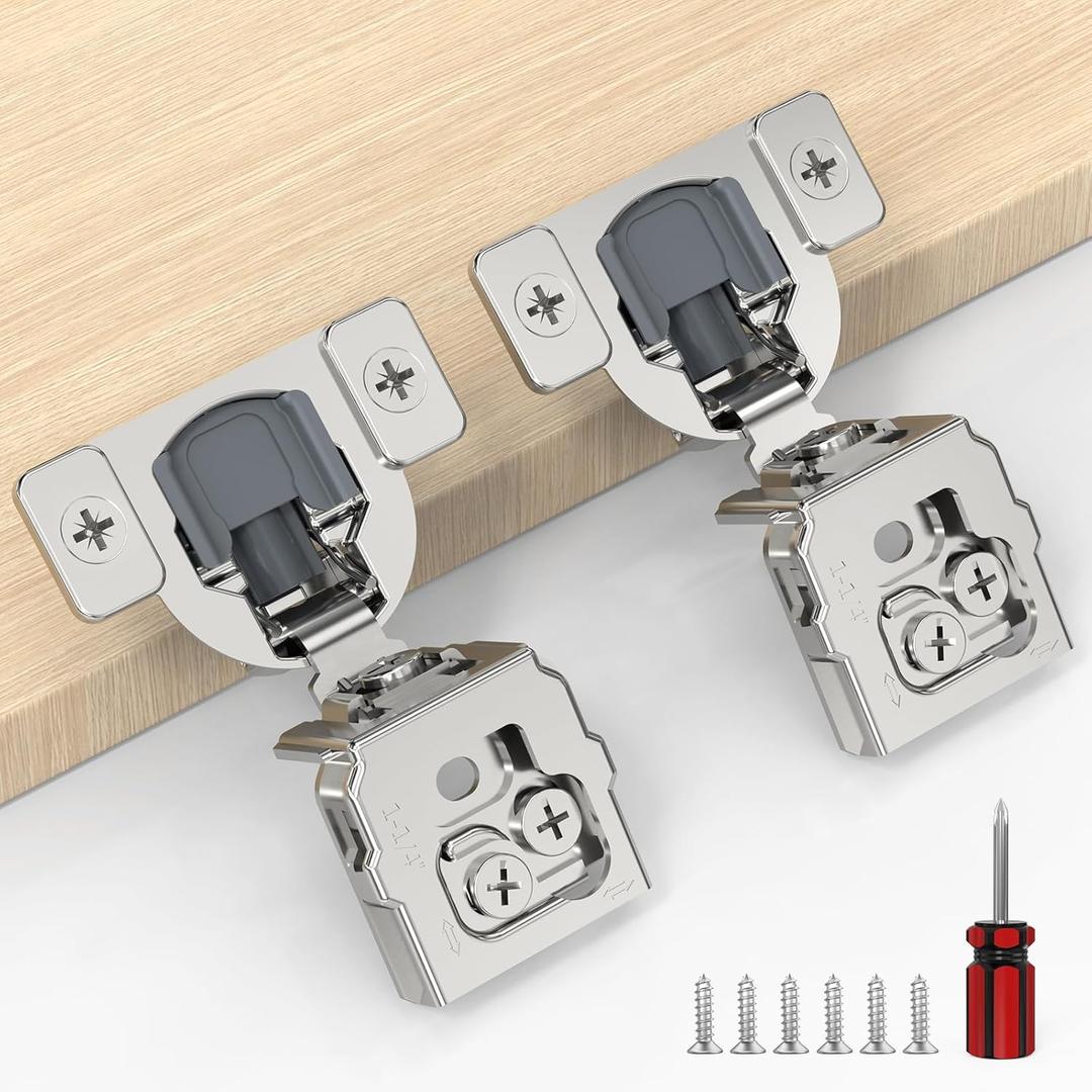 Furniware 60 Pack 30 Pairs 1-1/4 inch Overlay Soft Close Hinges for Face Frame Kitchen Cabinet Hinges Satin Nickel - 3 Way Adjustability Concealed Soft Close Hinges Damper Self Closing