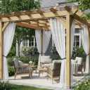 HolidayIdeas White Outdoor Sheer Curtains for Patio Waterproof 4 Panels-Linen Semi Voile Indoor Sheer Curtains, Light Filtering Privacy Drapes for Living Room, Gazebo, Porch, Balcony, Pool 54"x84"