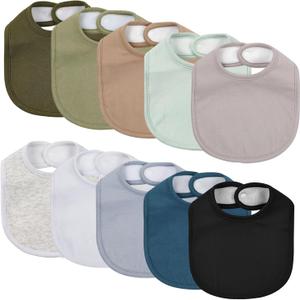 10 Pack Cotton Snap Bibs for Baby Boy Girl, Super Soft Drool Bibs for Teething and Feeding (Inspire Set)