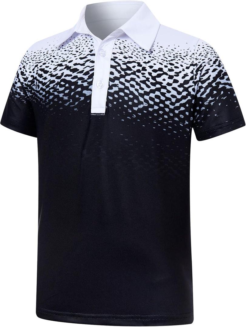 uideazone Boys Polo Shirts Dry Fit Performance Golf Short Sleeve Casual School Uniform Size 5-14 (Black)