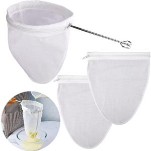 WMKGG Ultra Fine Reusable Filter Bags with Stainless Steel Handle for Nut Milk, Coffee, Milk, Butter, Juices and Fresh Cheese (Medium Size)