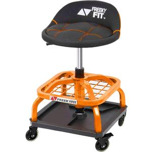 Rolling Shop Stool for Garage with Casters, DO01-Adjustable Height 360 Swivel Shop Seat with Tool Tray Storage, 330 LBS Capacity Padded Mechanic Stool, Orange