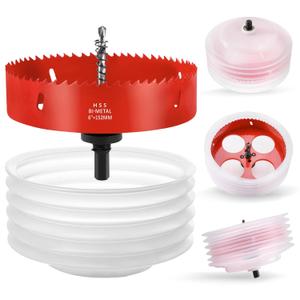 BEoffer 6 Inch / 152mm Hole Saw with Dust Bowl Mess Free for Recessed Lights, Can Lights, Corn Hole Boards, 6 Hole Saw with Arbor in Bi-Metal Hole Cutter for Wood, Plastic Board, Ceiling, Drywall