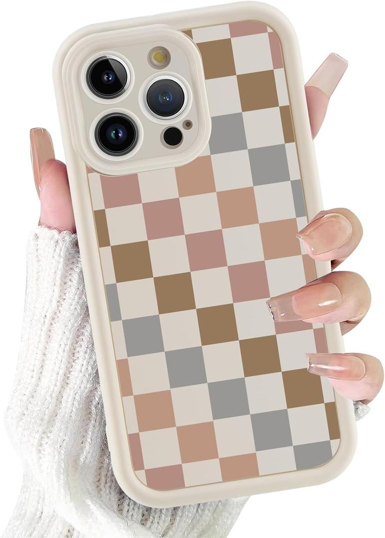 for iPhone 16 Pro Max 6.9'' Aesthetic Colorful Checkered Phone Case, Cute Checkerboard Pattern Design Phone Cover Soft Slim TPU Shockproof Protective Plaid Case for Girls Women
