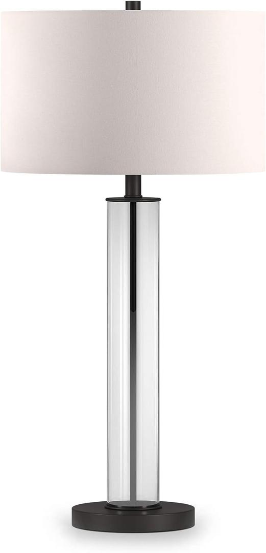 Harlow 29" Tall Table Lamp with Fabric Shade in Clear Glass/Blackened Bronze/White