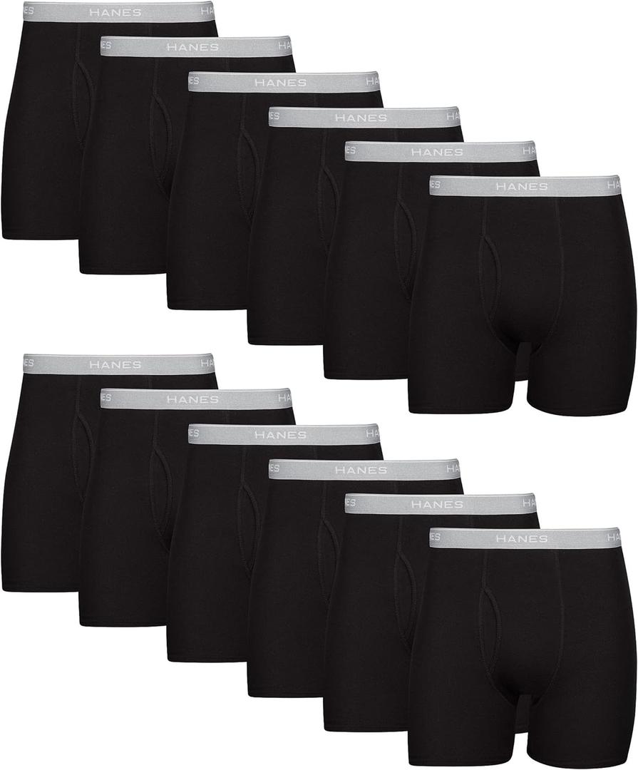 Hanes Men's Underwear Boxer Briefs Pack, Cool & Breathable Cotton Moisture-Wicking Underwear for Men, No Ride Up (XX-Large, Black - 12 Pack)
