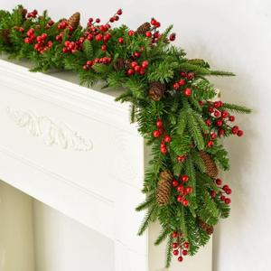 9FT Pre-Lit Christmas Pine Wreath,Realistic Artificial Evergreen Wreath,Best Christmas Decor Fireplaces,Tables,Mantel Walls,Indoor Winter Holiday Artificial Greenery(Without Light)