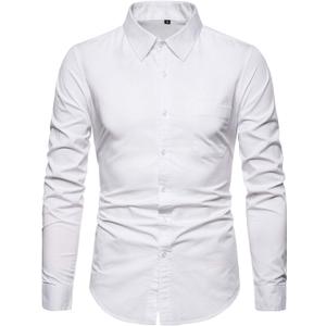 Mens Long Sleeve Casual Button Down Dress Shirts with Chest Pocket (White, M)