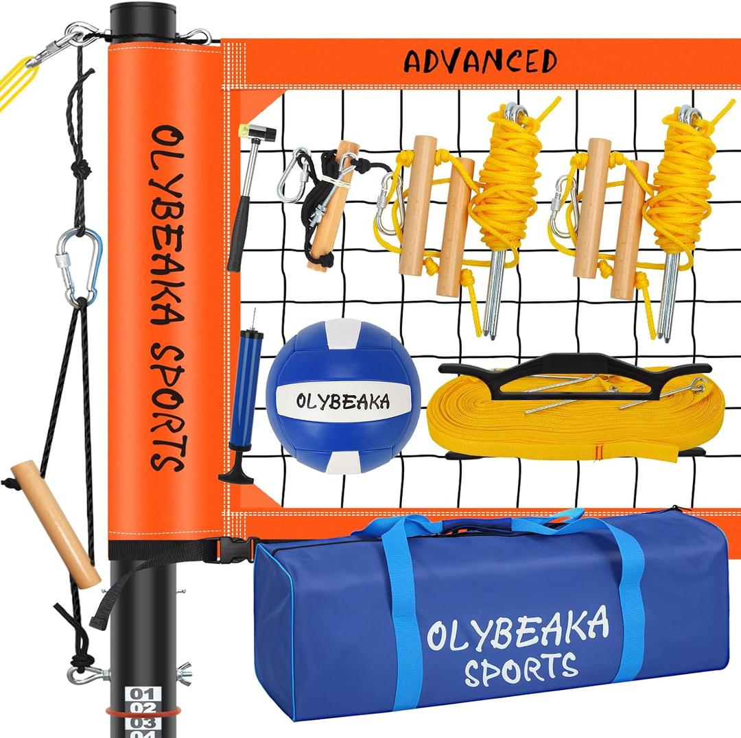 Professional Volleyball Net Set for Outdoor Fun with Adjustable Aluminum Poles, Upgraded Anti-sag Net, PU Volleyball, Boundary Line, Large Carry Bag