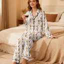 Womens Pajamas Set Soft Silk Satin Sleepwear Pajamas Top and Pants Pjs Set Long Sleeve Loungewear with Pockets (XL)