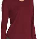 Hiverlay Long Sleeve Workout Shirts for Women V Neck UPF 50+ Athletic Shirts with Thumbhole Running Loose Active T-Shirts (Large, Wine Red)
