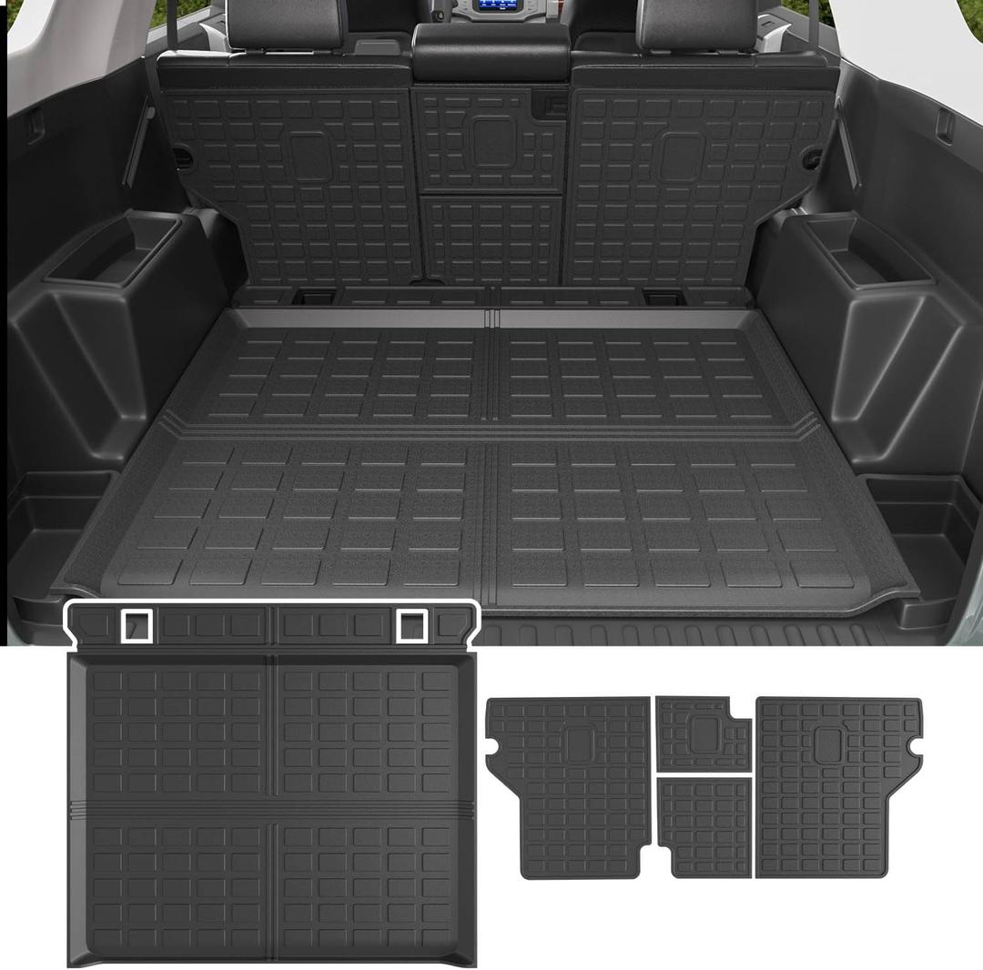 powoq Cargo Mat Compatible with 2010-2024 Toyota 4Runner Back Seat Protector Replacement for 2010-2024 Toyota 4Runner 5 Seater Accessories (Fit W/O Sliding Tray, Rear Backrest Mats+Rear Trunk Mat)