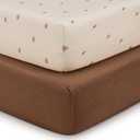 Blissful Diary Muslin Crib Sheets for Girl Boy, Boho Neutral Soft Cotton Baby Sheet for 52''x28'' Standard Crib Mattress, 2 Pack(Sunshine&Brown)